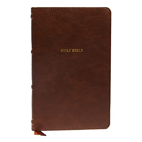 NKJV, Thinline Bible, Leathersoft, Brown, Thumb Indexed, Red Letter, Comfort Print: Holy Bible, New King James Version