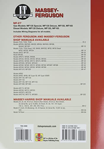 Massey Ferguson Shop Manual Models MF135 MF150 & MF165 (Manual Mf-27)