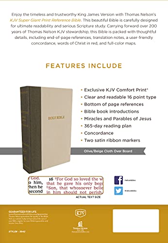 KJV Holy Bible, Super Giant Print Reference Bible, Green/Tan Hardcover, 43,000 Cross References, Red Letter, Comfort Print: King James Version