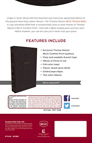 NKJV, Thinline Bible, Leathersoft, Black, Thumb Indexed, Red Letter, Comfort Print: Holy Bible, New King James Version