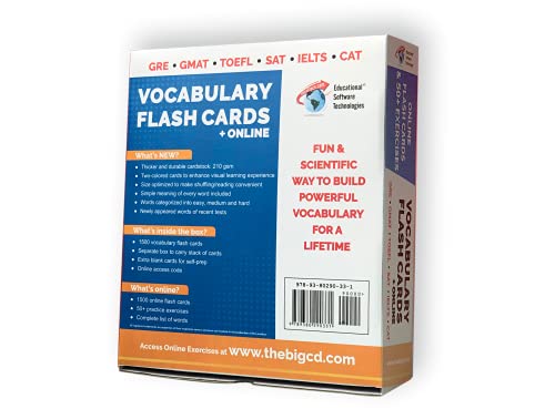 1500 VOCABULARY FLASH CARDS + ONLINE for GRE GMAT TOEFL SAT IELTS CAT - HIGH QUALITY Vocabulary FLASH CARDS + 50 Online Exercises - English language ... - Synonyms, Antonyms, Usage and more.....