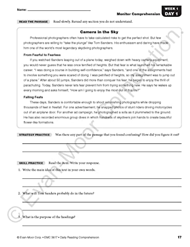 Evan-Moor Daily Reading Comprehension, Grade 7 - Homeschooling & Classroom Resource Workbook, Reproducible Worksheets, Teaching Edition, Fiction and Nonfiction, Lesson Plans, Test Prep