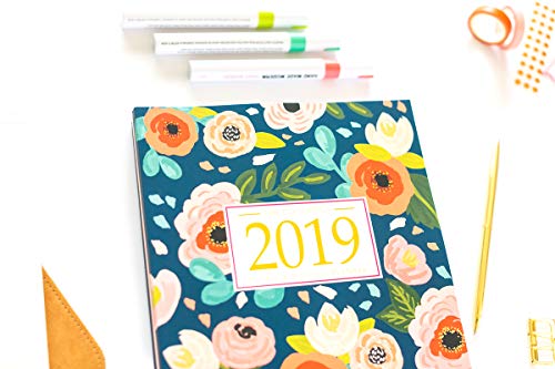 2019 Planner Weekly And Monthly: Calendar + Organizer | Inspirational Quotes And Navy Floral Cover | January 2019 through December 2019