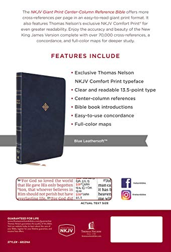 NKJV Holy Bible, Giant Print Center-Column Reference Bible, Blue Leathersoft, 72,000+ Cross References, Red Letter, Comfort Print: New King James Version