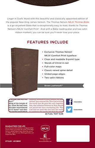 NKJV, Thinline Bible, Leathersoft, Brown, Thumb Indexed, Red Letter, Comfort Print: Holy Bible, New King James Version