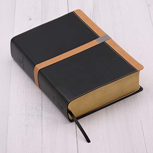 NIV Study Bible, Large Print, Leathersoft, Black/Tan, Red Letter Edition