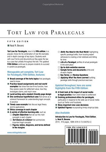 Tort Law for Paralegals (Aspen College Series)