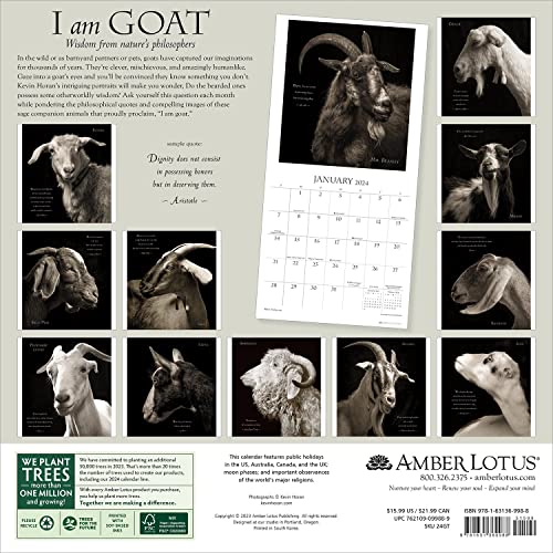 I Am Goat 2024 Wall Calendar: Animal Portrait Photography by Kevin Horan and Wisdom From Nature's Philosophers | 12" x 24" Open | Amber Lotus Publishing