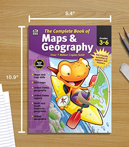 Complete Book of Maps and Geography Workbook, Global Geography for Kids Grades 3-6, United States Geography and Regions, Map Skills, Time Zones, Oceans