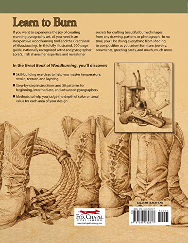 Great Book of Woodburning: Pyrography Techniques, Patterns and Projects for all Skill Levels (Fox Chapel Publishing) 30 Original, Traceable Designs and Step-by-Step Instructions from Lora S. Irish