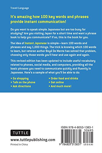 Instant Japanese: How to Express Over 1,000 Different Ideas with Just 100 Key Words and Phrases! (A Japanese Language Phrasebook & Dictionary) Revised Edition (Instant Phrasebook Series)