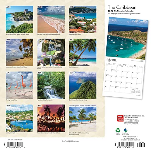 The Caribbean | 2024 12 x 24 Inch Monthly Square Wall Calendar | Foil Stamped Cover | BrownTrout | Travel Nature Tropical Beach