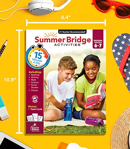 Summer Bridge Activities 6th to 7th Grade Workbooks, Math, Reading Comprehension, Writing, Science, Social Studies, Fitness Summer Learning, 7th Grade Workbooks All Subjects With Flash Cards