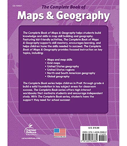 Complete Book of Maps and Geography Workbook, Global Geography for Kids Grades 3-6, United States Geography and Regions, Map Skills, Time Zones, Oceans