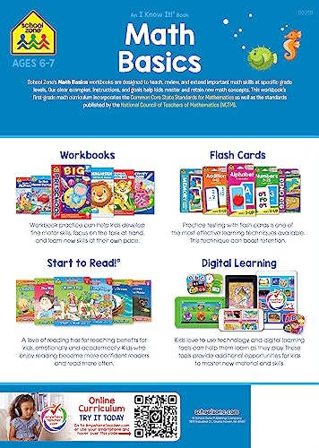 School Zone - Math Basics 1 Workbook - 64 Pages, Ages 6 to 7, 1st Grade, Numbers 1-100, Identifying Numbers, Skip Counting, and More (School Zone I Know It!® Workbook Series)