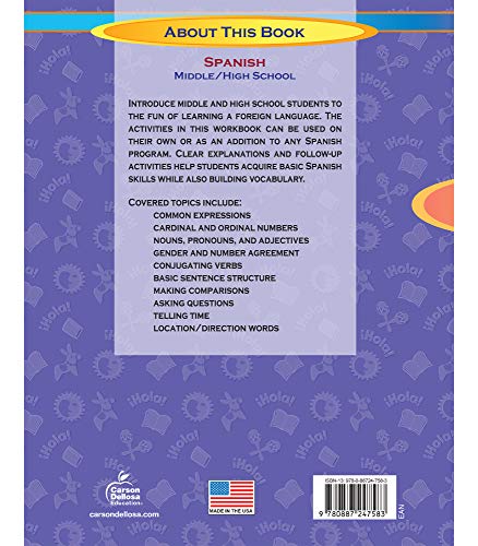 Skills for Success Spanish Workbook Grades 6-12 , Middle School and High School Vocabulary Building, Grammar Practice for Homeschool or Classroom (128 pgs)