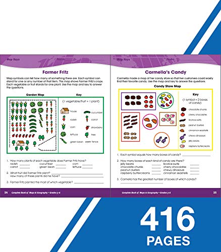 Complete Book of Maps and Geography Workbook, Global Geography for Kids Grades 3-6, United States Geography and Regions, Map Skills, Time Zones, Oceans