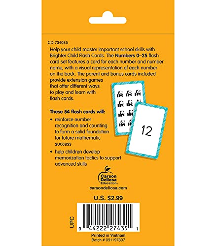 Carson Dellosa Number Flash Cards for Toddlers 2-4 Years, Numbers Flash Cards with Numbers 0-25, Counting and Number Recognition Skills, Preschool and Kindergarten