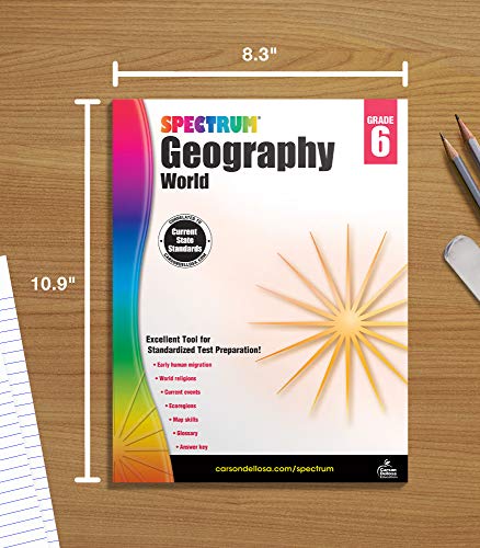 Spectrum Grade 6 Geography Workbooks, Ages 11 to 12, Geography Workbook, International Current Events, World Religions, Migration World History, and World Map Skills - 128 Pages