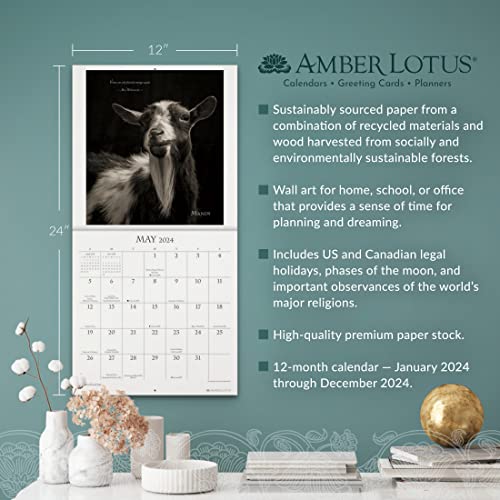 I Am Goat 2024 Wall Calendar: Animal Portrait Photography by Kevin Horan and Wisdom From Nature's Philosophers | 12" x 24" Open | Amber Lotus Publishing