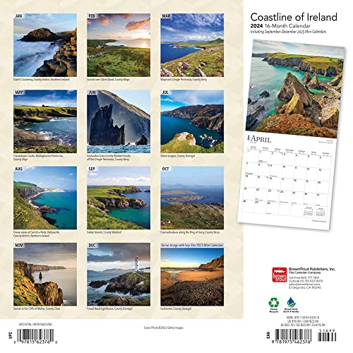 Coastline of Ireland | 2024 12 x 24 Inch Monthly Square Wall Calendar | BrownTrout | Travel Nature Ocean Cliffs Celtic