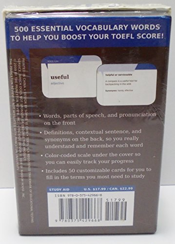 Essential TOEFL Vocabulary (flashcards): 500 Flashcards with Need-to-Know TOEFL Words, Definitions, Pronunciations, and Terms in Context (College Test Preparation)