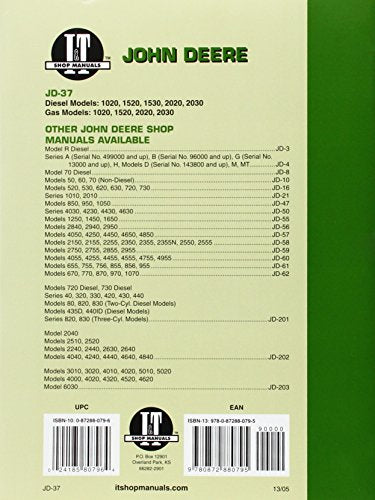 John Deere Shop Manual 1020 1520 1530 2020+ (I&t Shop Service)