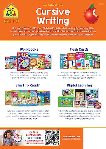 School Zone - Cursive Writing Workbook - 32 Pages, Ages 8 to 10, 3rd Grade, 4th Grade, Practice Handwriting, Tracing, Letters, and More (School Zone I Know It!® Workbook Series)