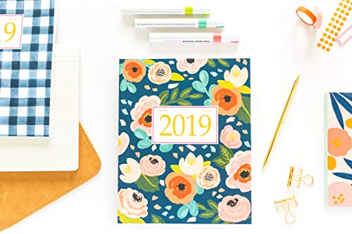 2019 Planner Weekly And Monthly: Calendar + Organizer | Inspirational Quotes And Navy Floral Cover | January 2019 through December 2019