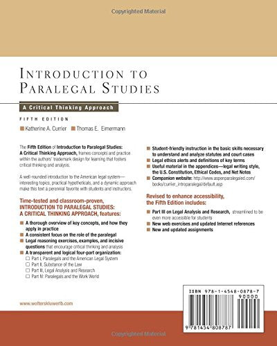 Introduction to Paralegal Studies: A Critical Thinking Approach, Fifth Edition (Aspen College)