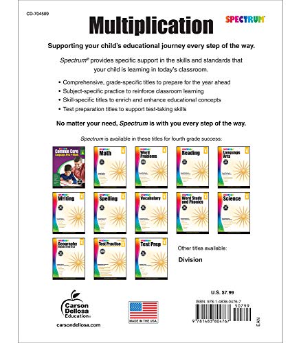 Spectrum 4th Grade Math Multiplication Workbooks, Ages 9 to 10, 4th Grade Math Multiplication, State Standards Multiplication Practice, Activities ... Tests, and Answer Key - 96 Pages (Volume 6)