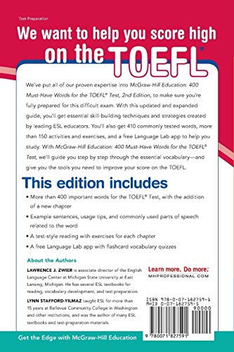 McGraw-Hill Education 400 Must-Have Words for the TOEFL, 2nd Edition