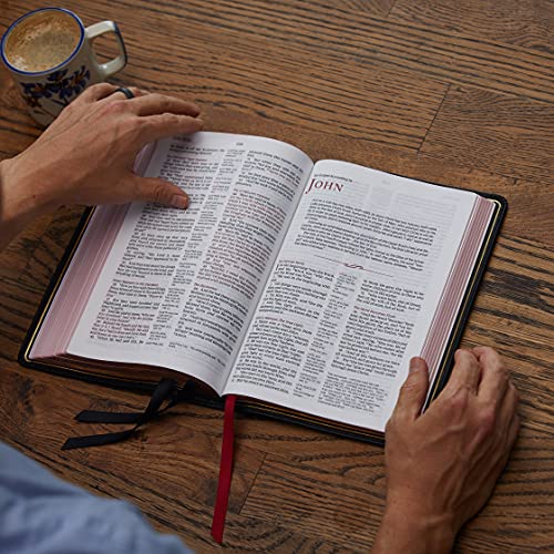 NKJV, Reference Bible, Classic Verse-by-Verse, Center-Column, Genuine Leather, Black, Red Letter, Comfort Print: Holy Bible, New King James Version