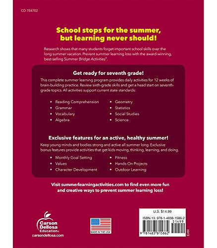 Summer Bridge Activities 6th to 7th Grade Workbooks, Math, Reading Comprehension, Writing, Science, Social Studies, Fitness Summer Learning, 7th Grade Workbooks All Subjects With Flash Cards