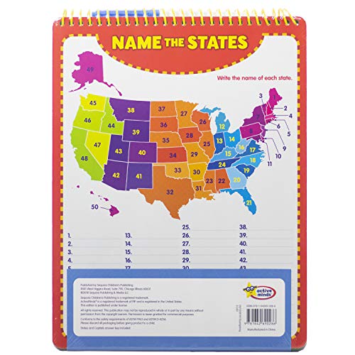 Active Minds - Write-and-Erase - Wipe Clean Learning Boards Ages 7+ - Math, Multiplication, Division, USA States and Capitals Activity Workbook - Great for 1st and 2nd Grade