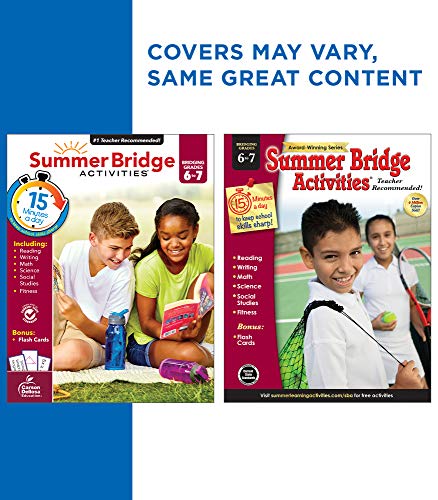 Summer Bridge Activities 6th to 7th Grade Workbooks, Math, Reading Comprehension, Writing, Science, Social Studies, Fitness Summer Learning, 7th Grade Workbooks All Subjects With Flash Cards