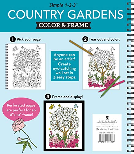 Color & Frame - Country Gardens (Adult Coloring Book)