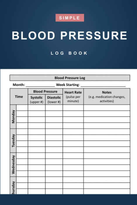 Blood Pressure Log Book: Simple Daily Blood Pressure Log to Record and Monitor Blood Pressure at Home - 110 Pages (6" x 9" inches)