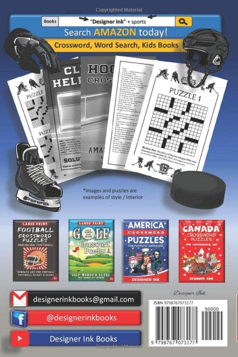 Hockey Crossword Puzzles: PLAYERS, TEAMS, LEAGUES, LEGENDS. Sports Art Interior. Easy to Hard Words. ALL AGES Fan Activity.