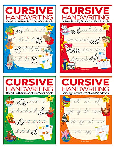 Cursive Handwriting: Small Letters, Capital Letters, Joining Letters and Word Family: Level 1 Practice Workbooks For Children (Set of 4 Books)