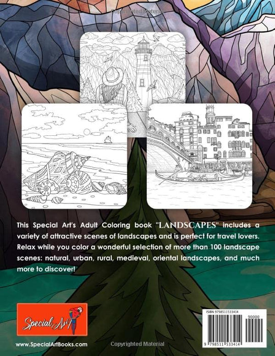 100 Landscapes: An Adult Coloring Book with Beautiful Tropical Beaches, Beautiful Cities, Mountains, Relaxing Countryside Landscapes and much more